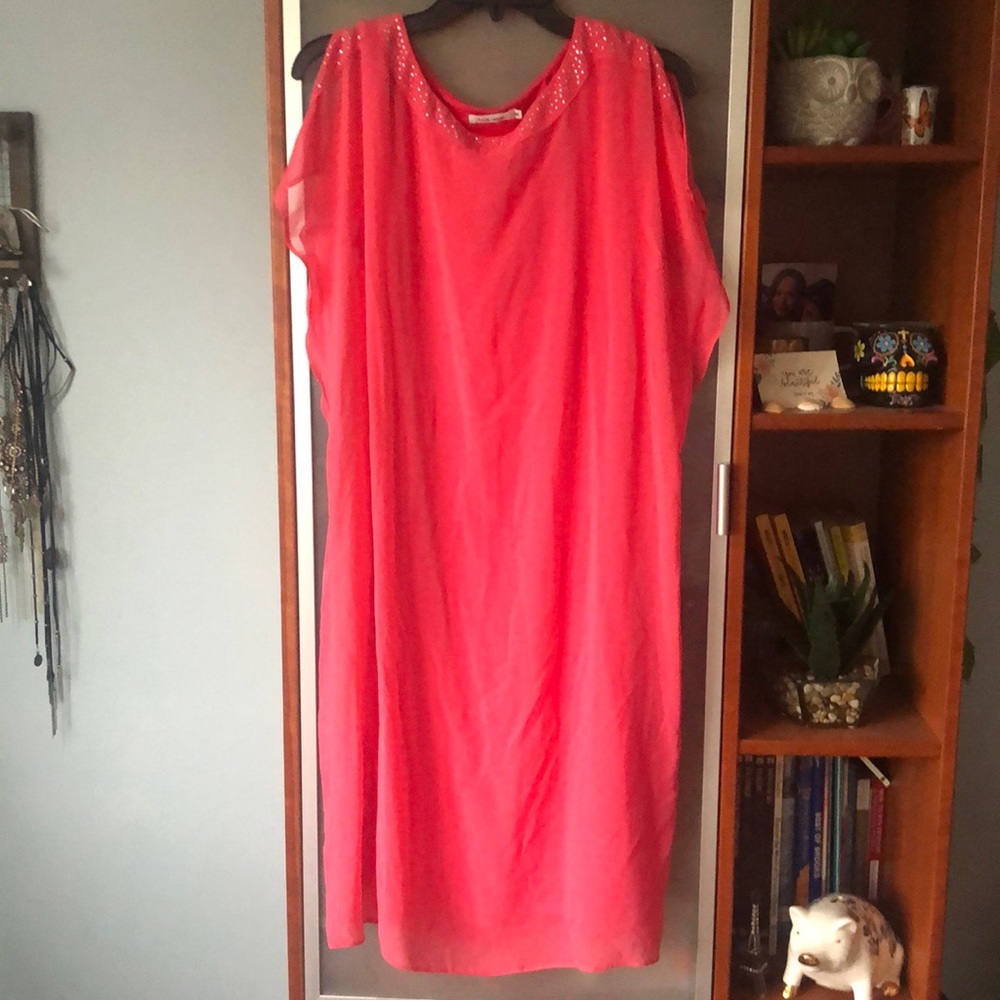 Coral pink dress with gem stones